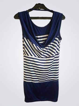 Ärmelloses gestreiftes Kleid in Marineblau und Weiß mit Ankerdruck