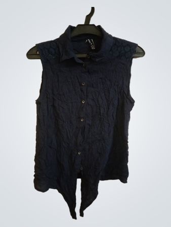 SCALE ärmelloses navyblaues Hemd mit Kragen und Bindeband hinten