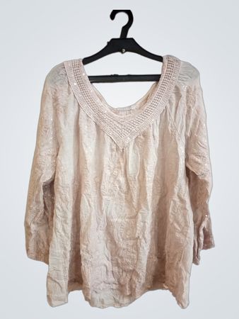 Beige besticktes Langarmoberteil mit Pailletten