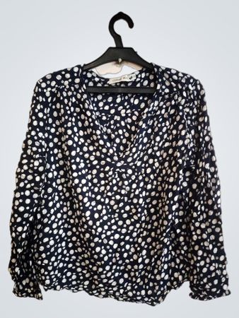 CERISE BLU Navy Blue Polka Dot Langarmbluse
