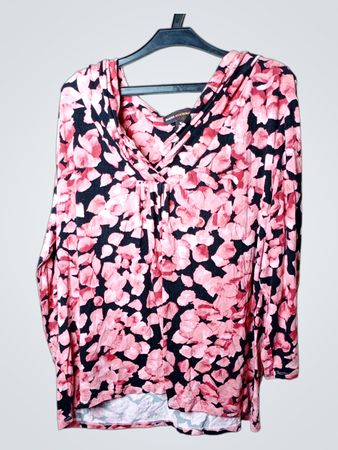 Dana Buchman Floral Print V-Ausschnitt Langarmtop