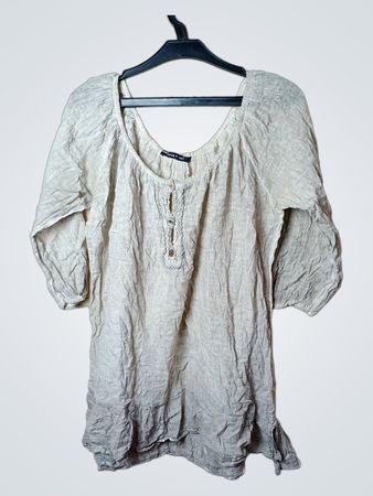 Beige Leinen-Tunika-Kleid mit 'Made in Italy'-Label