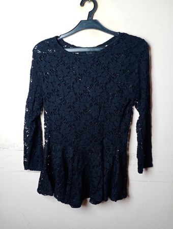 SAMISU Schwarze Spitzen-Peplum-Bluse