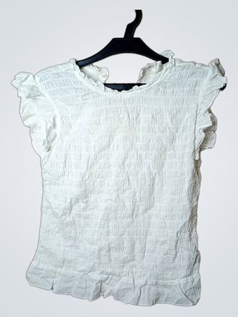 b.young White Smocked Ruffle Sleeve Top