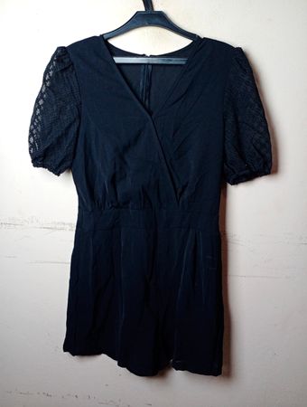 Schwarzer Grefit Jumpsuit mit kurzen Ärmeln und Netzärmel