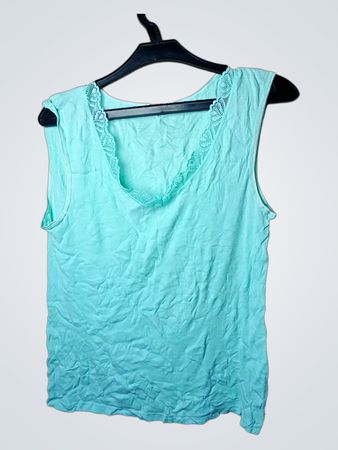 Türkisfarbenes ärmelloses Tanktop mit Spitzenbesatz