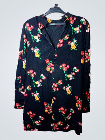 Zara Trafaluc Collection Schwarze Blumenmuster Hemd mit Knopfleiste