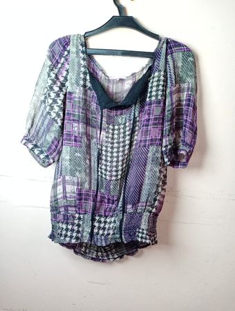 PATRICE BREAL Lila Karomuster Patchwork Bluse