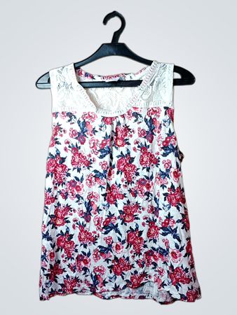 Gina Damen Floral Spitze Besatz Ärmelloses Top Größe 38