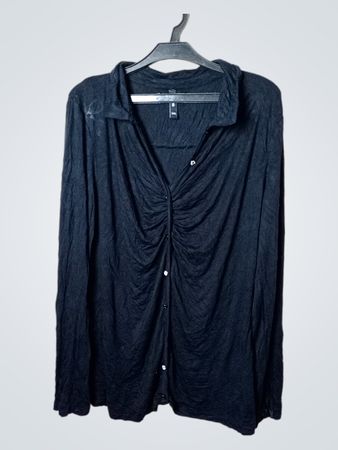 Schwarzes langärmliges gerafftes Button-Up-Hemd XXL