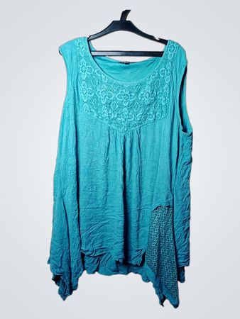 Ulla Popken ärmelloses türkisfarbenes Kleid mit Spitzenbordüre