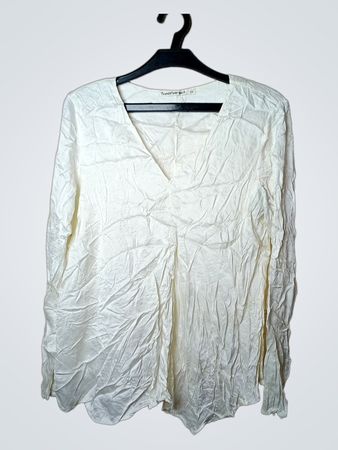 Transit Par Such White V-Neck Langarm Crinkle Top