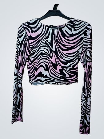 Zebramuster Langarm-Crop-Top