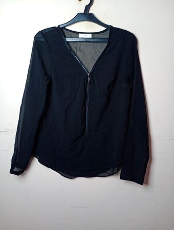 Cache Cache Schwarze Durchsichtige Zip-Up Bluse