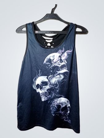Schwarzes Tanktop mit Totenkopf-Print und trägerfreiem Rücken