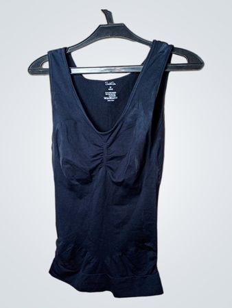 Shu Shi Damen Schwarzes V-Ausschnitt Rüschen Nahtloses Tanktop Größe M