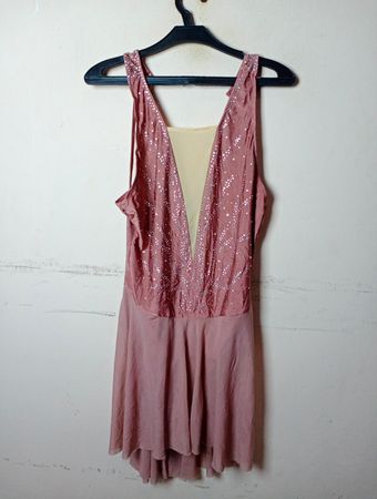 EFIFIEL Pink Verziertes V-Ausschnitt Kleid mit Transparenteinsatz