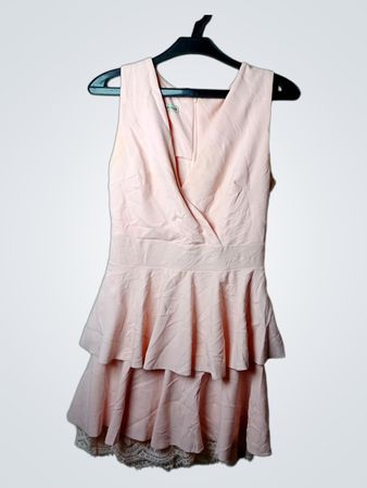 Neue Kollektion Pink Gestuftes Spitzenbesatz Mini-Kleid