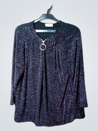 Cache Cache Schwarzes Glitzerndes Zip-Up Top