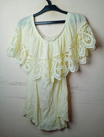 Yellow Off-the-shoulder Top with Lace Overlay
