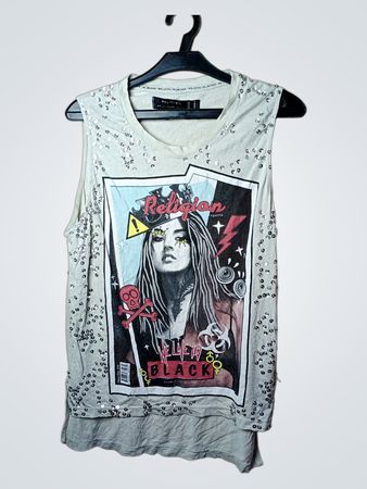 Religion "WE LIVE IN BLACK" Graphic Tank Top mit Pailletten