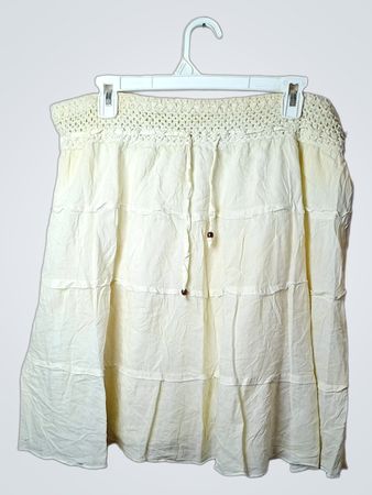 Esmara Damen Creme Stufenrock mit Häkelbund