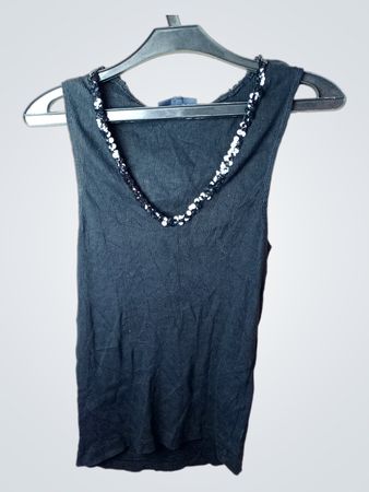 Marc O'Polo schwarzes geripptes Tanktop mit Pailletten-Halsauschnitt
