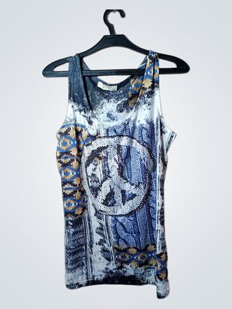 Vissy Damen ärmelloses Tanktop mit Peace-Symbol Grafik