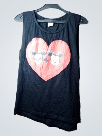 Disney Schwarzes Tanktop mit Mickey und Minnie Herz Grafik