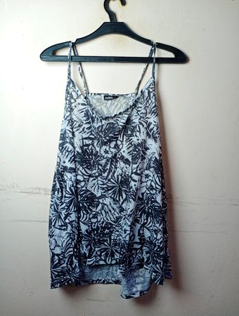 Janina Black and White Floral Print Spaghetti Strap Top