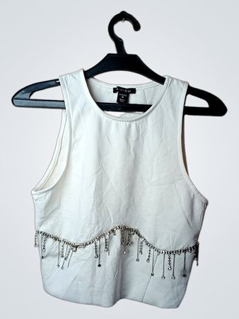 Amisu Weiß Verziert Gepflügtes Tanktop
