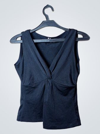 Schwarzes V-Ausschnitt Twist Front Tanktop