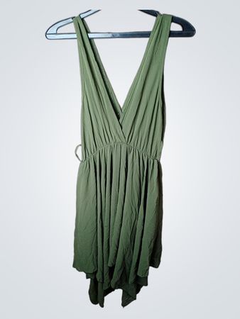 Grünes V-Ausschnitt-Kleid