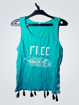 Türkises Tanktop mit Feder-Graphic