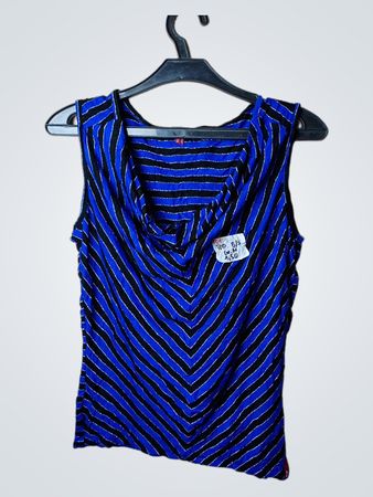 XX von Mexx Blauer und Schwarzer Gestreifter ärmelloser Top mit Troyerkragen