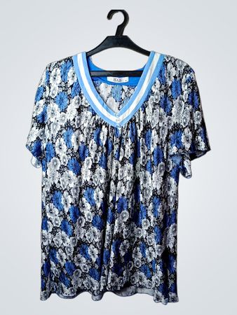 H&N COLLECTION Damen Blau Floralprint V-Ausschnitt Top
