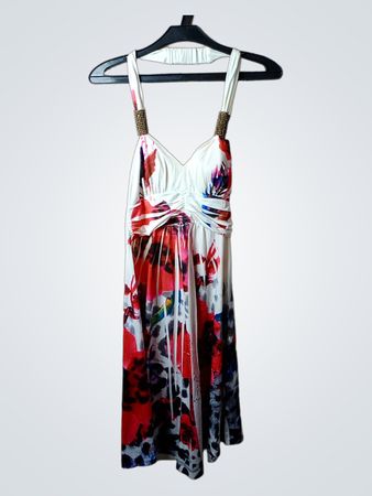Snake Milano Weißes Floralprint Rüschmaxikleid