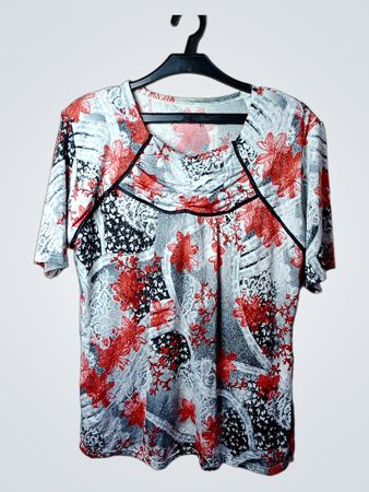 Damen rote Blumendruckbluse
