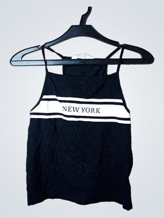 H&M schwarzes New York Grafik-Top