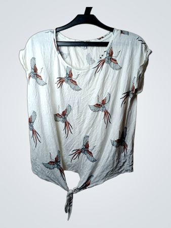 Tally Weijl Weißer Vogel Druck Krawatten-Front T-Shirt