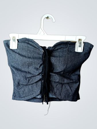 Denim-Korsett-Top mit Schnürung vorne und Reißverschluss hinten