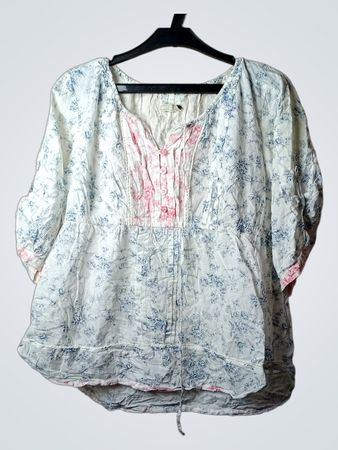 Geisha White Blue Floral Print Tunic Top