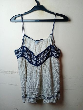 CREEK Damen weiße und blaue gestreifte Spaghetti-Top Größe 46