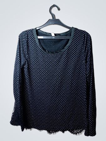 OVS Schwarzes Polka-Dot-Spitzenbesetztes Langarmtop