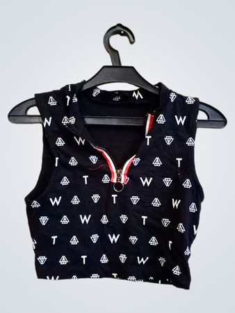 Tally Weijl Schwarzes Grafik Ärmelloses Crop Top