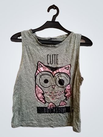 Graues Tanktop mit Eulen-Grafik