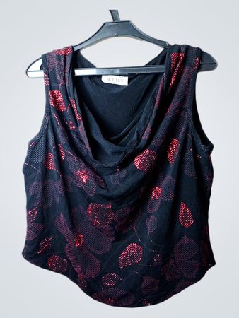 WEISS PARIS Schwarzes ärmelloses Top mit rotem Blumenmuster