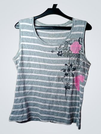 Grau-weiß gestreiftes Tanktop mit floralem Grafikdesign