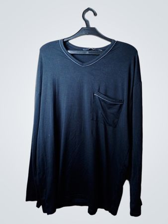 TCM Schwarzes Langarm V-Ausschnitt Pocket T-Shirt