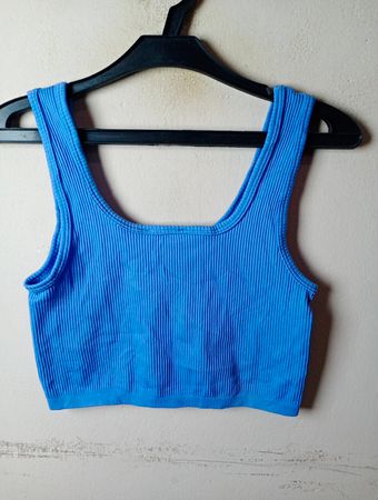 FB Sister Blue Ribbed Crop Top